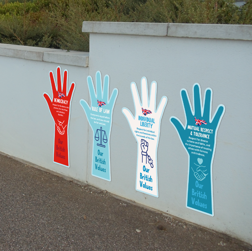 Our British Values Hands - Set of 4 Playground Signs