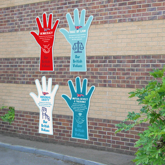 Our British Values Hands - Set of 4 Playground Signs