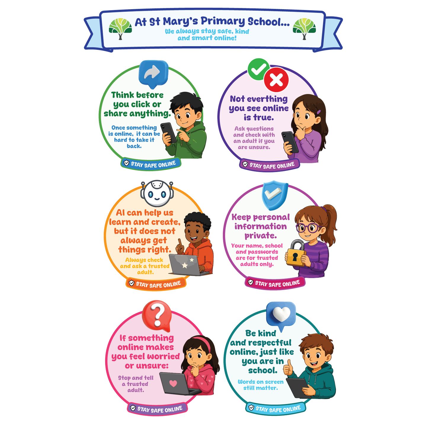Stay Safe Online - Set of 7 Signs